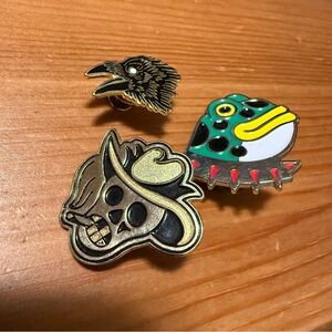 Unique Enamel Pin Set with Skull, Bird, and Frog